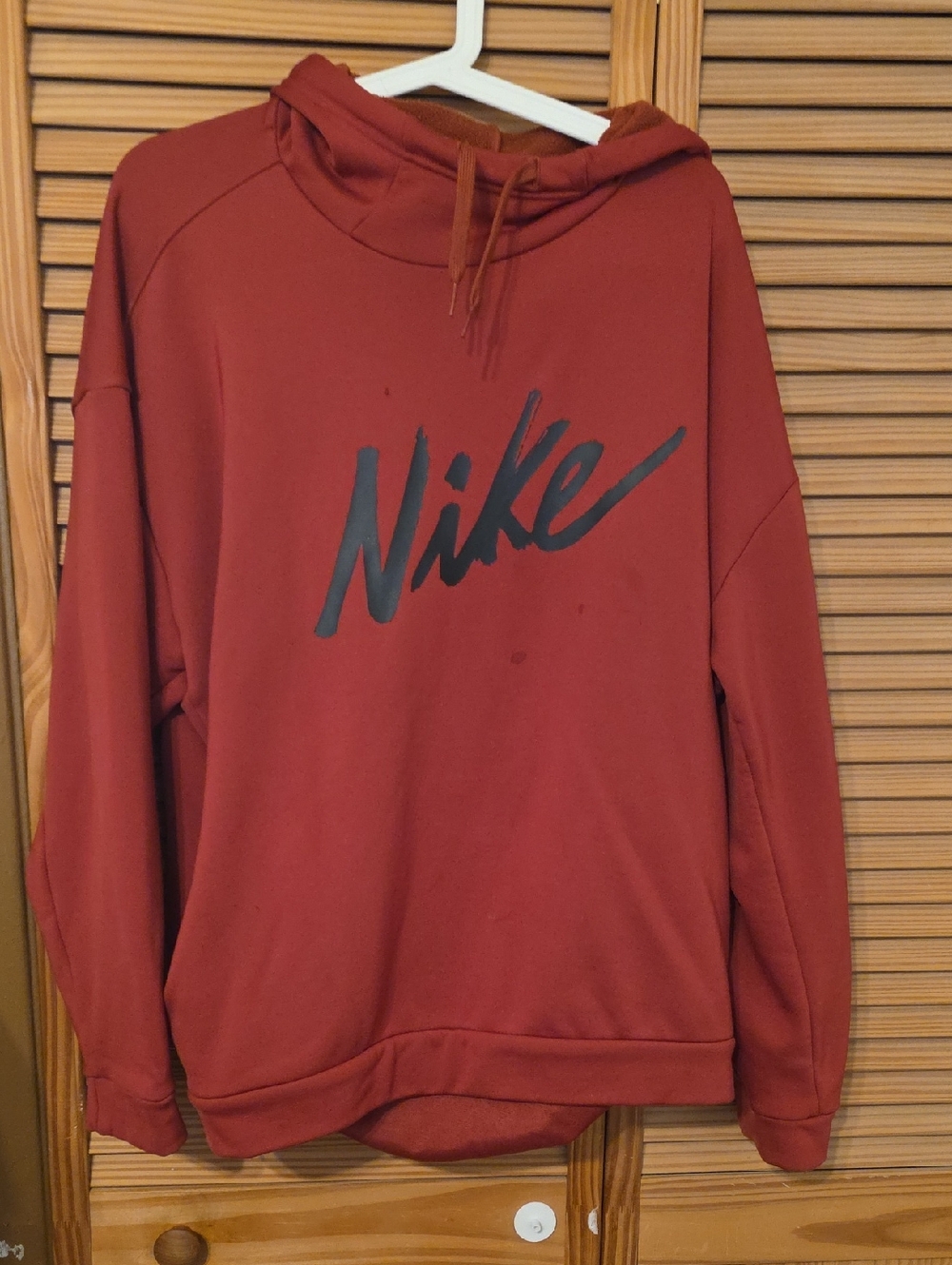 Nike Men's Brick Red Hoodie with Black Script Logo